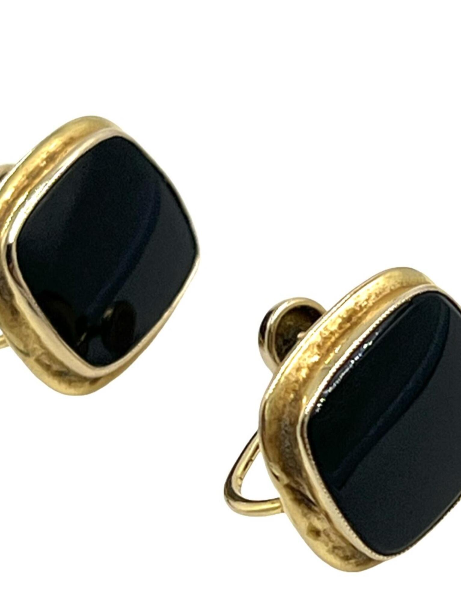 Vintage Budlong Docherty & Armstrong 10k Gold Onyx Earrings
